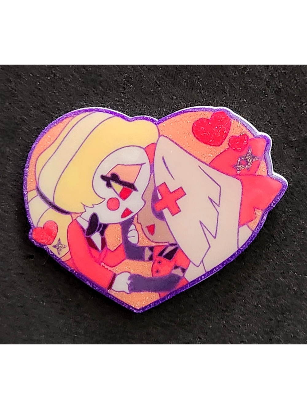 Charlie and Vaggie, Chaggie glitter pin - Hazbin Hotel